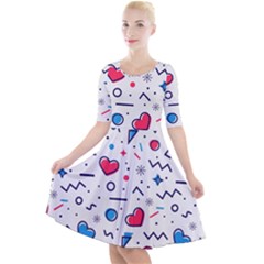 Hearts-seamless-pattern-memphis-style Quarter Sleeve A-line Dress