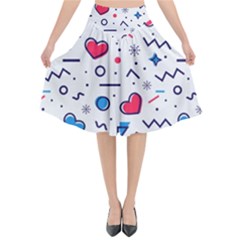 Hearts-seamless-pattern-memphis-style Flared Midi Skirt