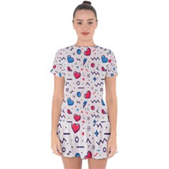 Hearts-seamless-pattern-memphis-style Drop Hem Mini Chiffon Dress