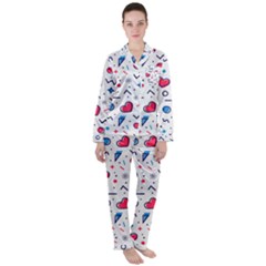 Hearts-seamless-pattern-memphis-style Satin Long Sleeve Pajamas Set