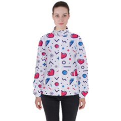 Hearts-seamless-pattern-memphis-style Women s High Neck Windbreaker