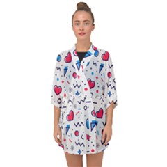 Hearts-seamless-pattern-memphis-style Half Sleeve Chiffon Kimono