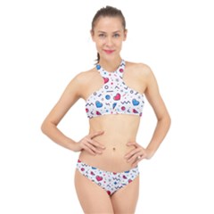 Hearts-seamless-pattern-memphis-style High Neck Bikini Set