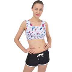 Hearts-seamless-pattern-memphis-style V-back Sports Bra