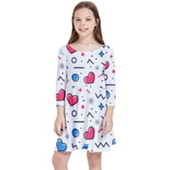 Hearts-seamless-pattern-memphis-style Kids  Quarter Sleeve Skater Dress