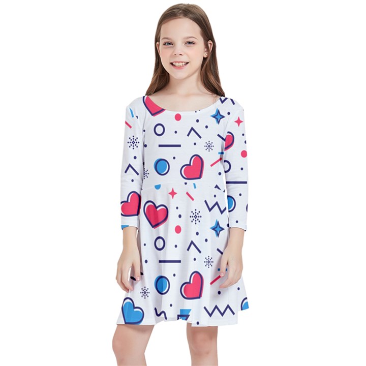 Hearts-seamless-pattern-memphis-style Kids  Quarter Sleeve Skater Dress