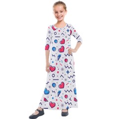 Hearts-seamless-pattern-memphis-style Kids  Quarter Sleeve Maxi Dress