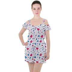 Hearts-seamless-pattern-memphis-style Ruffle Cut Out Chiffon Playsuit