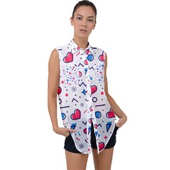 Hearts-seamless-pattern-memphis-style Sleeveless Chiffon Button Shirt