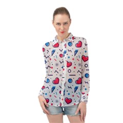 Hearts-seamless-pattern-memphis-style Long Sleeve Chiffon Shirt