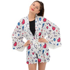 Hearts-seamless-pattern-memphis-style Long Sleeve Kimono