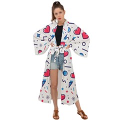 Hearts-seamless-pattern-memphis-style Maxi Kimono