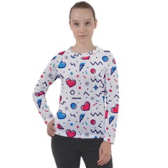 Hearts-seamless-pattern-memphis-style Women s Long Sleeve Raglan Tee