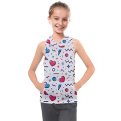 Hearts-seamless-pattern-memphis-style Kids  Sleeveless Hoodie