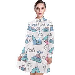 Transportation Seamless Pattern Long Sleeve Chiffon Shirt Dress