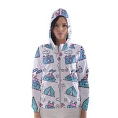 Transportation Seamless Pattern Women s Hooded Windbreaker