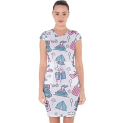 Transportation Seamless Pattern Capsleeve Drawstring Dress 