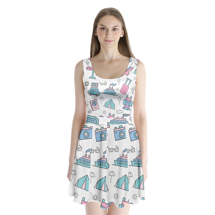 Transportation Seamless Pattern Split Back Mini Dress 