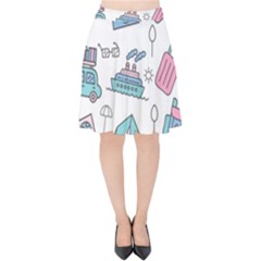 Transportation Seamless Pattern Velvet High Waist Skirt