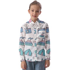 Transportation Seamless Pattern Kids  Long Sleeve Shirt