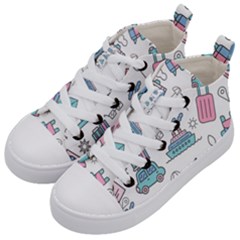 Transportation Seamless Pattern Kids  Mid-top Canvas Sneakers