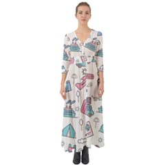 Transportation Seamless Pattern Button Up Boho Maxi Dress