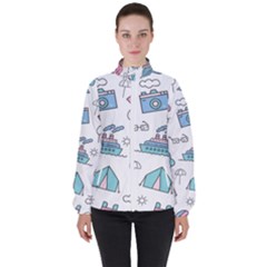 Transportation Seamless Pattern Women s High Neck Windbreaker by Jancukart