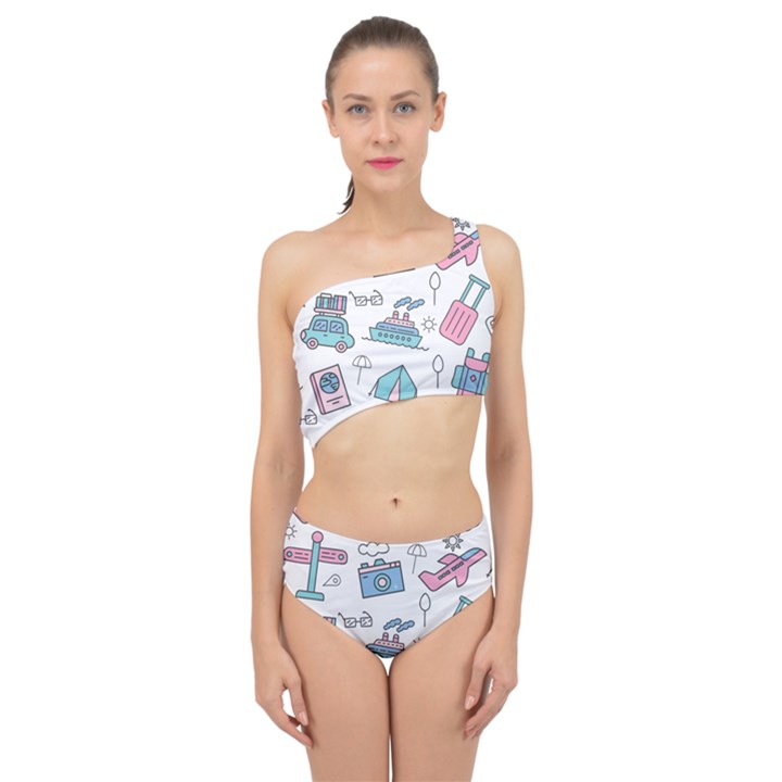 Transportation Seamless Pattern Spliced Up Two Piece Swimsuit