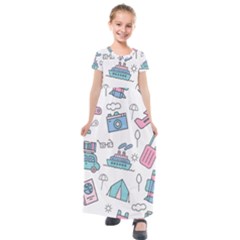 Transportation Seamless Pattern Kids  Short Sleeve Maxi Dress