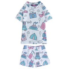 Transportation Seamless Pattern Kids  Swim Tee And Shorts Set