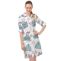 Transportation Seamless Pattern Long Sleeve Mini Shirt Dress