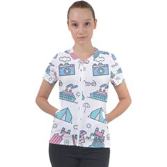 Transportation Seamless Pattern Short Sleeve Zip Up Jacket