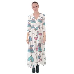 Transportation Seamless Pattern Button Up Maxi Dress