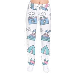 Transportation Seamless Pattern Women Velvet Drawstring Pants