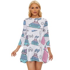 Transportation Seamless Pattern Long Sleeve Babydoll Dress