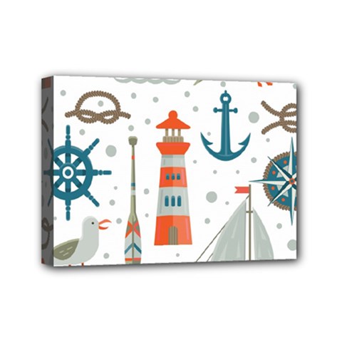 Nautical-elements-pattern-background Mini Canvas 7  X 5  (stretched)