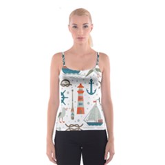 Nautical-elements-pattern-background Spaghetti Strap Top