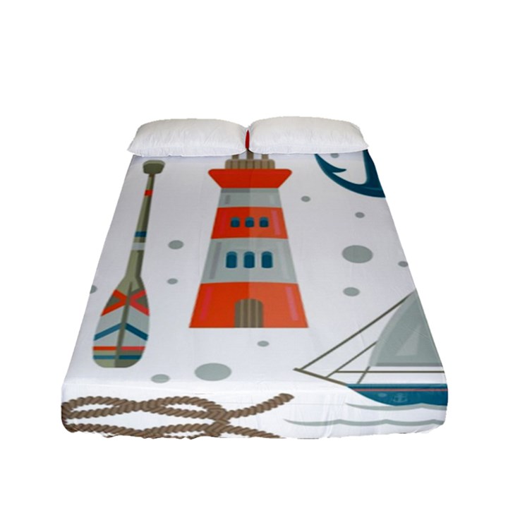 Nautical-elements-pattern-background Fitted Sheet (Full/ Double Size)