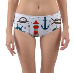 Nautical-elements-pattern-background Reversible Mid-waist Bikini Bottoms