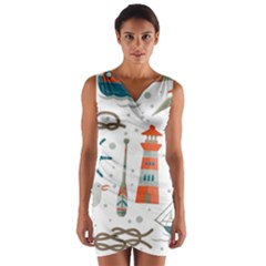 Nautical-elements-pattern-background Wrap Front Bodycon Dress