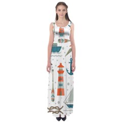 Nautical-elements-pattern-background Empire Waist Maxi Dress