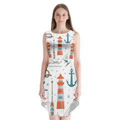 Nautical-elements-pattern-background Sleeveless Chiffon Dress  