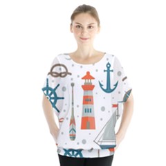 Nautical-elements-pattern-background Batwing Chiffon Blouse