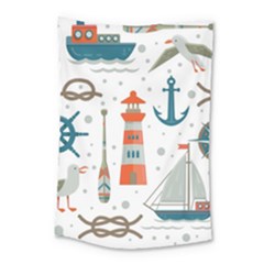 Nautical-elements-pattern-background Small Tapestry