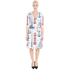 Nautical-elements-pattern-background Wrap Up Cocktail Dress