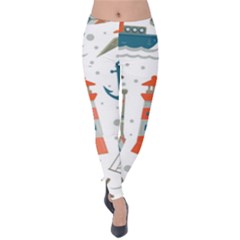 Nautical-elements-pattern-background Velvet Leggings