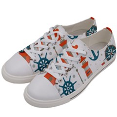 Nautical-elements-pattern-background Women s Low Top Canvas Sneakers