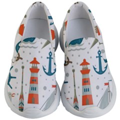 Nautical-elements-pattern-background Kids Lightweight Slip Ons