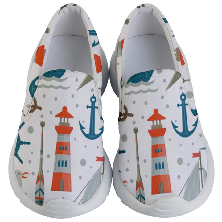 Nautical-elements-pattern-background Kids Lightweight Slip Ons