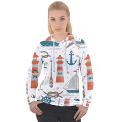 Nautical-elements-pattern-background Women s Overhead Hoodie